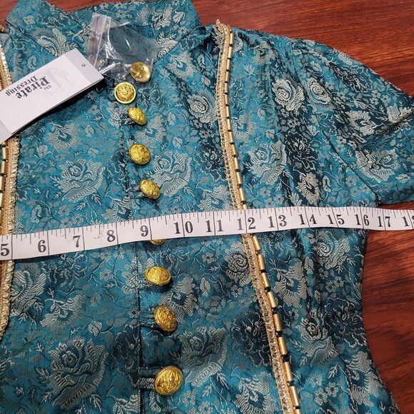 Duchess Judith The Pirate Dressing Green Gold Brocade Jacket Ren Faire Small NWT - Picture 10 of 15